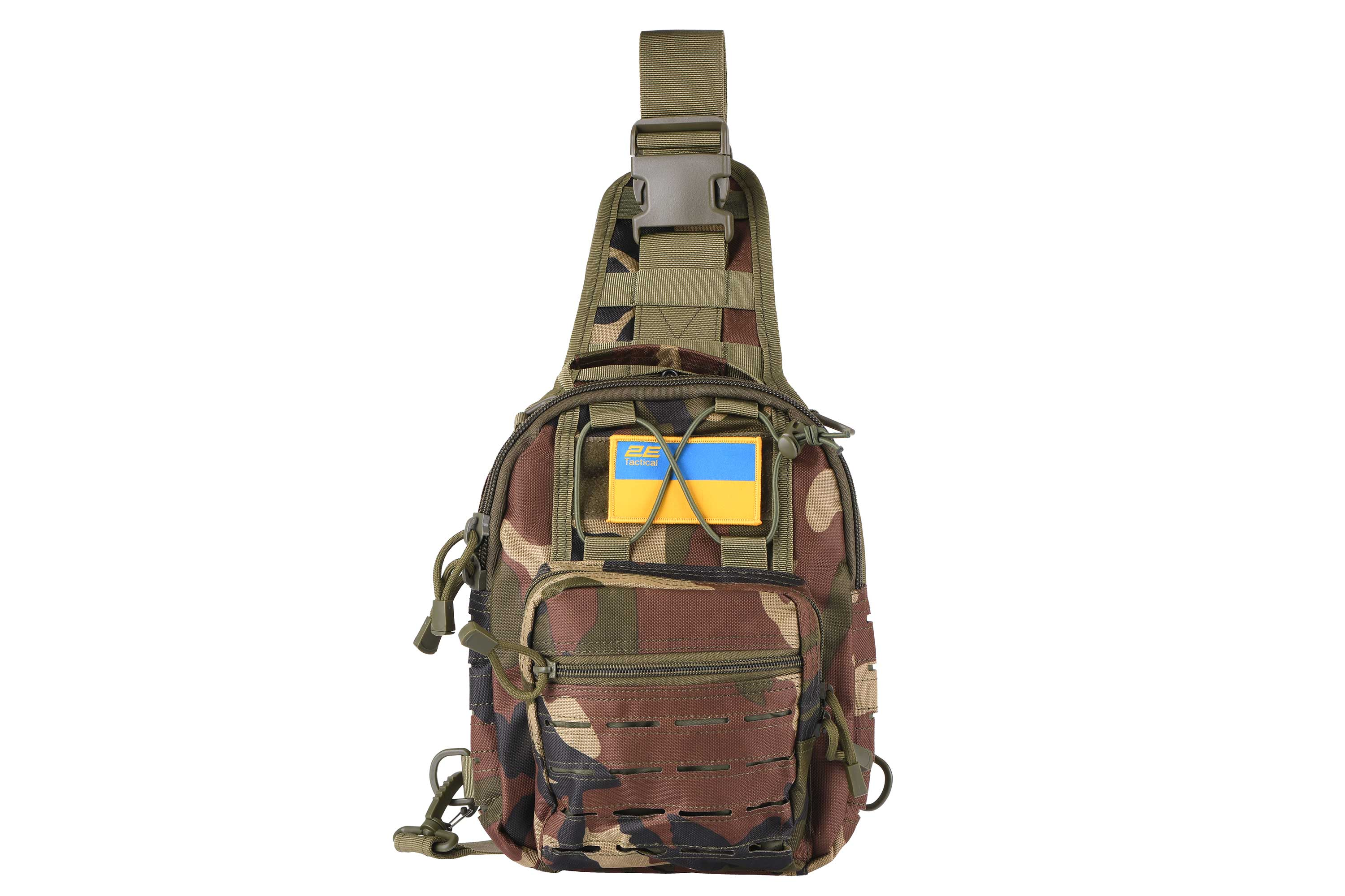 Сумка-слинг нагрудная тактическая с системой Molle 2Е Tactical Laser Cut 2,5 л 23х29х18 см Камуфляж темный.