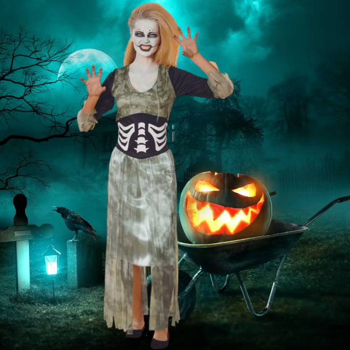 Плаття на Хеловін жіноче L Сіро-чорний (679978) - фото 3