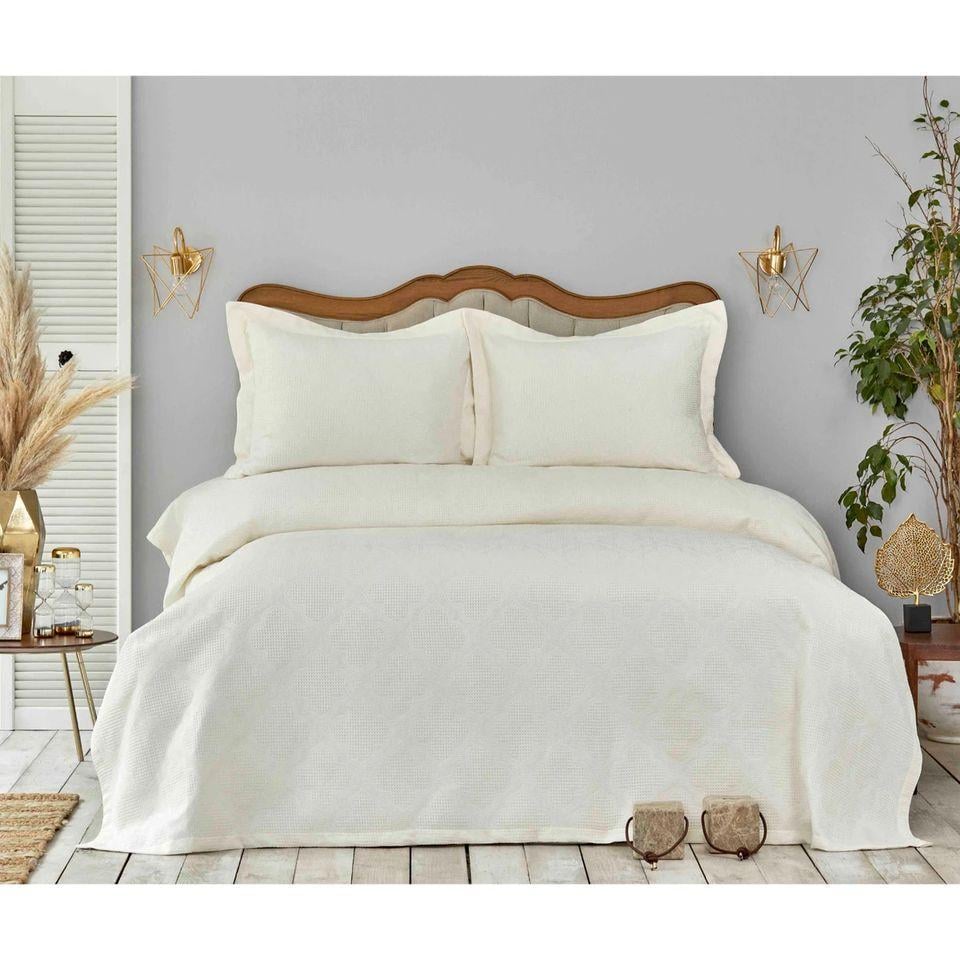 Покривало з наволочками Karaca Home Liya ekru 250х240 євро Молочний (svt-2000022286046)