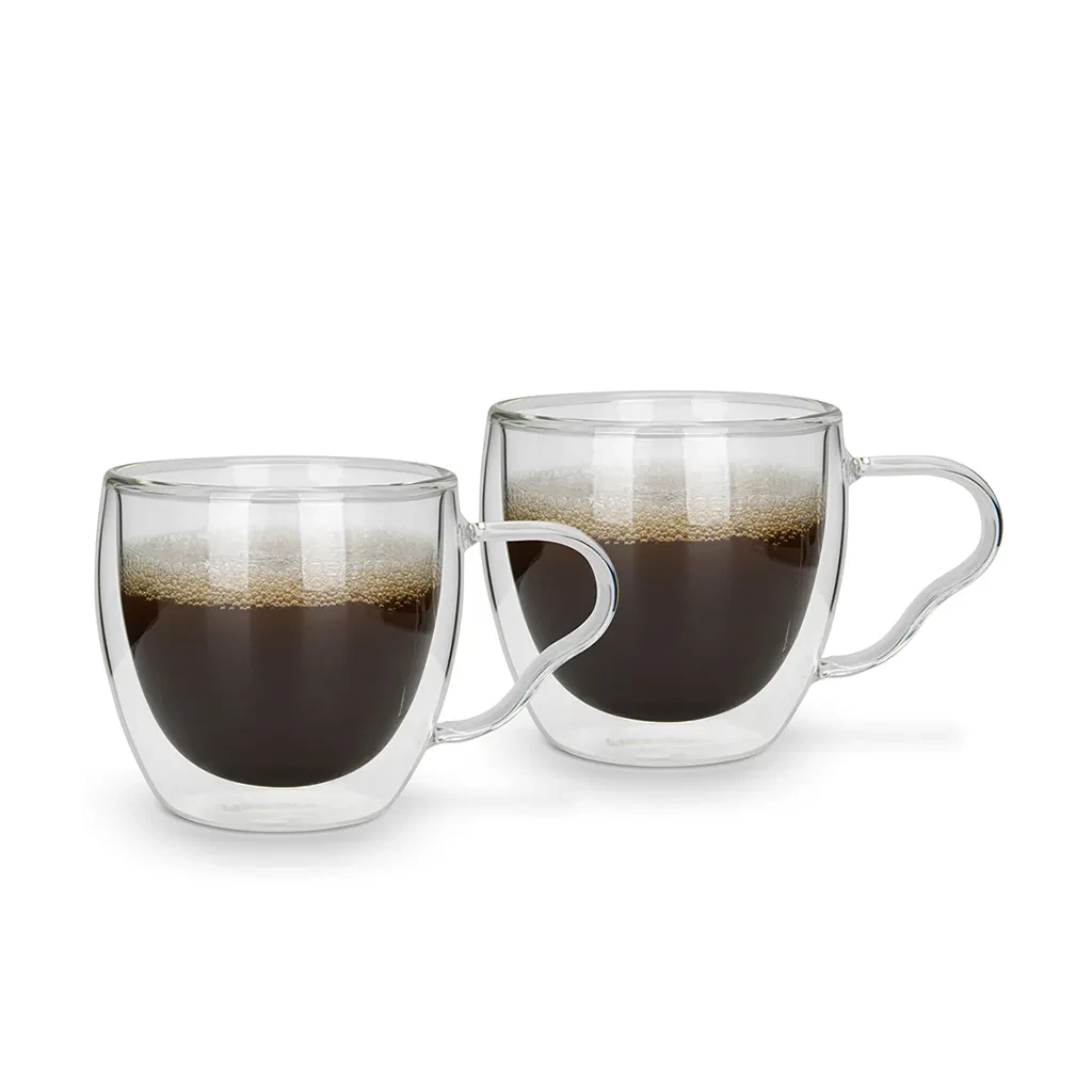 Набор чашек для напитков Fissman 2 шт. 90 мл с двойными стенками из стекла (16495)