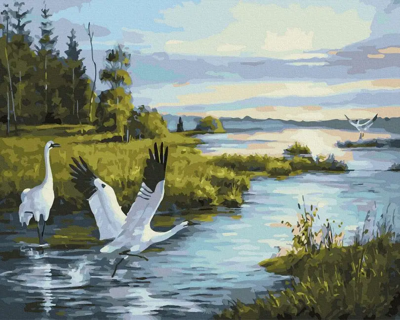 Картина по номерам Brushme Пейзаж с журавлями 40x50 см (BRM40011)