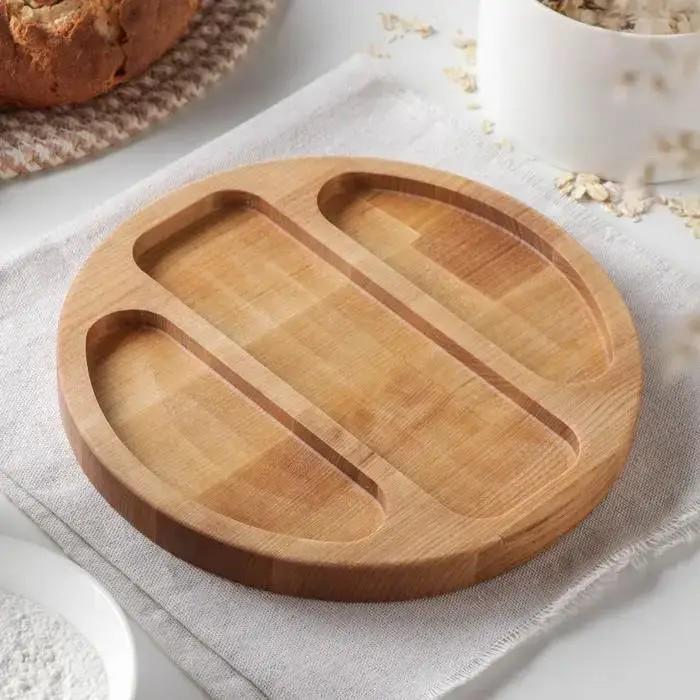 Менажница деревянная круглая 3 секции с пропиткой ясеневая 30 см (ман-10)