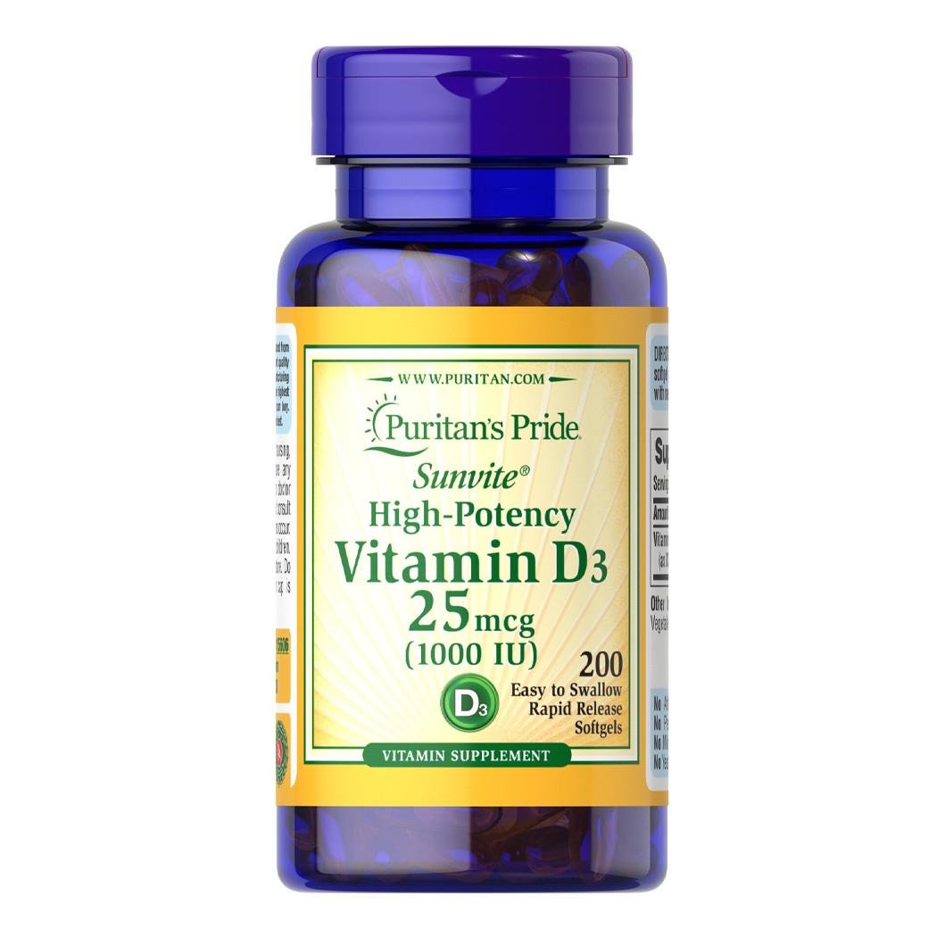 Вітамін D3 Puritan's Pride Vitamin D3 25 mcg 1000 IU 200 софтгель капс. (09267-01)
