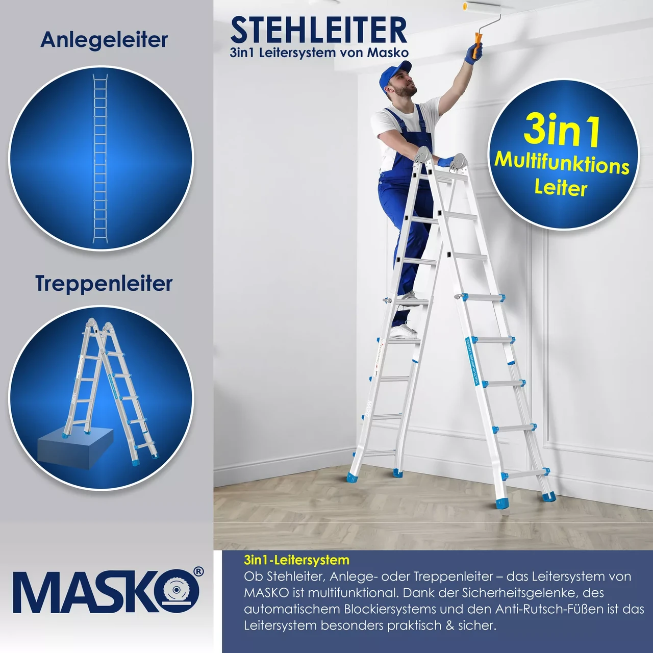 Стремянка телескопическая MASKO Серебряный (13277slb-bl) - фото 4 Стремянка телескопическая MASKO Серебряный (13277slb-bl) - фото 4