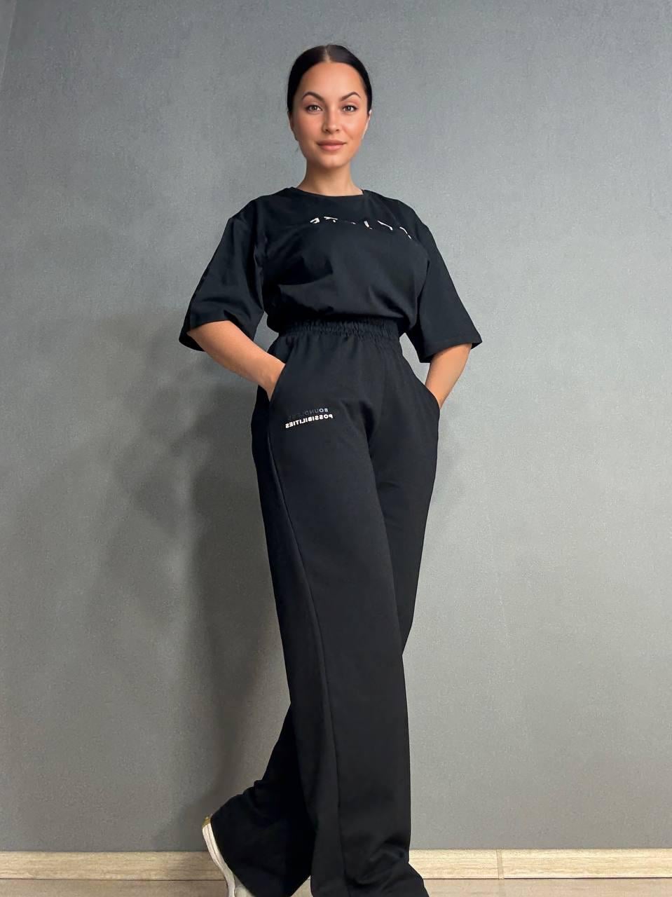 Костюм женский CAPPITONE 101183 футболка и брюки палаццо M Черный (2146)