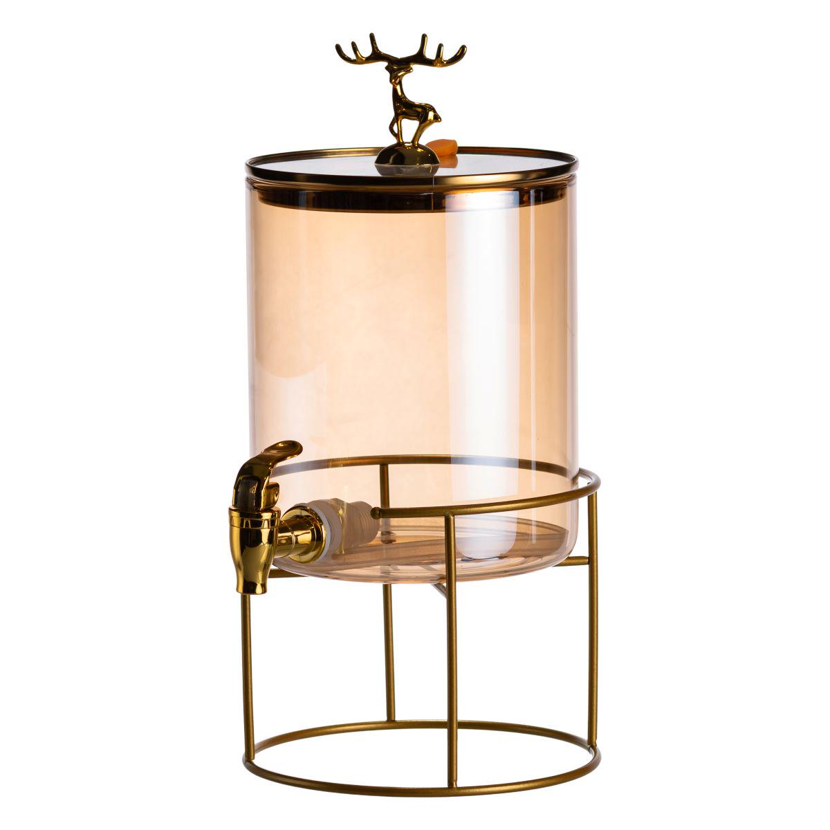 Лимонадница стеклянная с золотым краном и подставкой круглая 3,6 л (HP-34-18) - фото 7