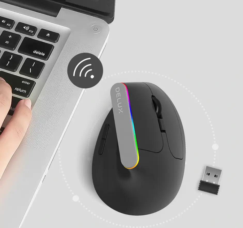 Мышь вертикальная Delux M618C RGB беспроводная с подсветкой Black - фото 4 Мышь вертикальная Delux M618C RGB беспроводная с подсветкой Black - фото 4