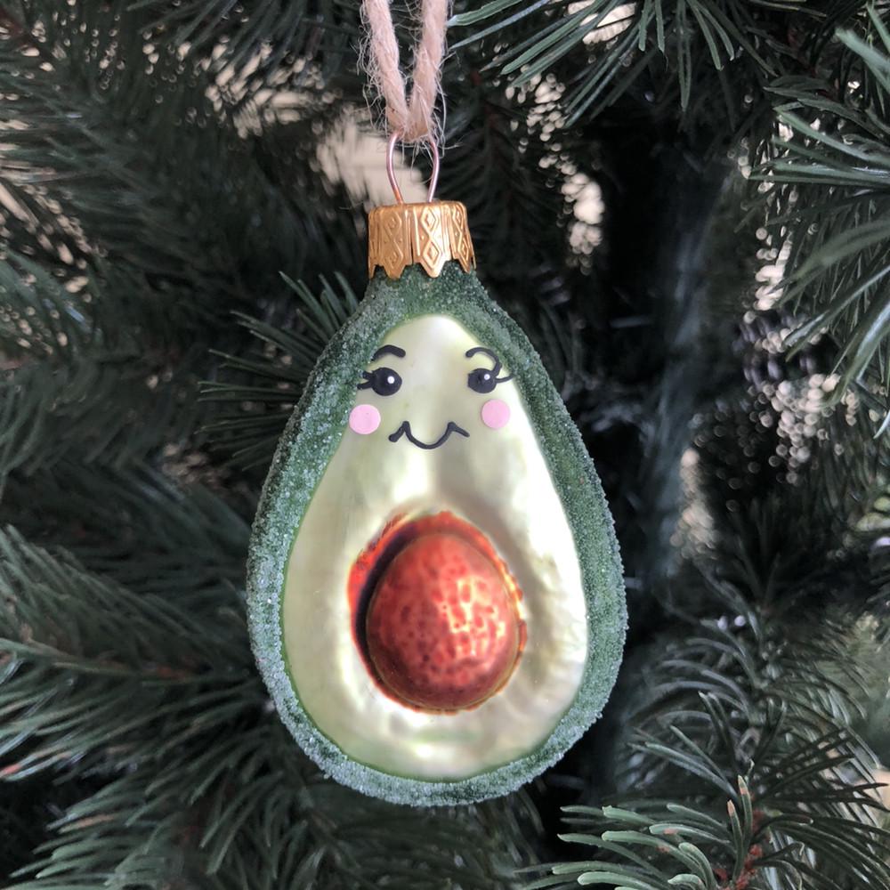 Іграшка ялинкова Авокадо з очками скляна Іграшка ялинкова Авокадо з очками скляна