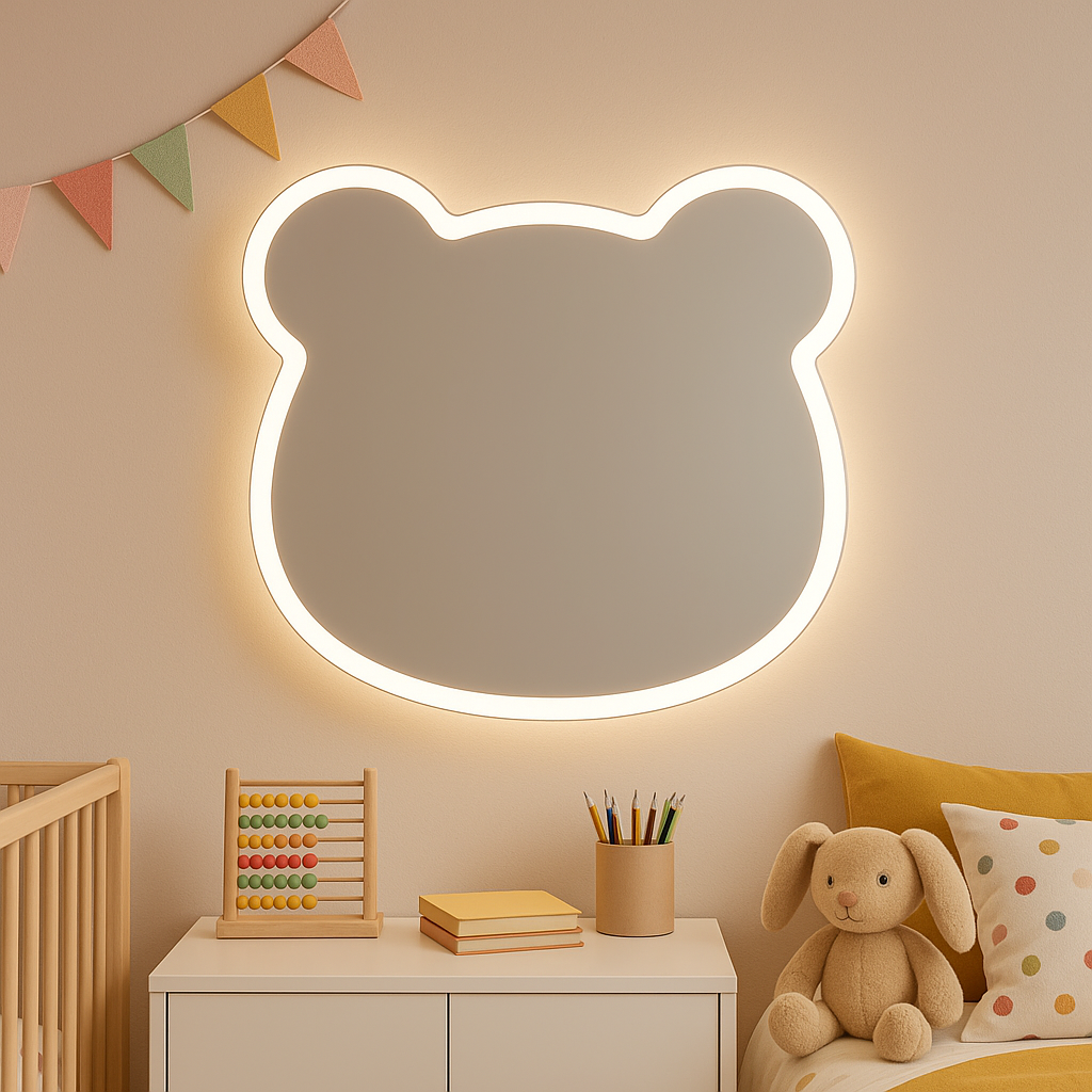 Зеркало настенное "Мишка" 70х70 см с LED-подсветкой для детской Зеркало настенное "Мишка" 70х70 см с LED-подсветкой для детской