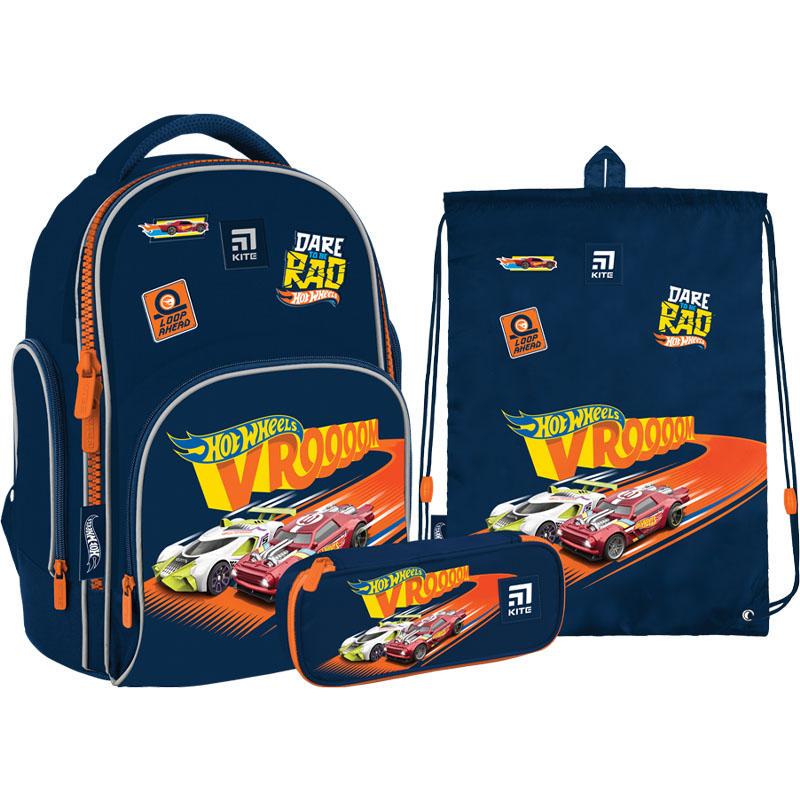 Школьный набор Kite Education Hot Wheels полукаркасный рюкзак/пенал/сумка для обуви (202248)