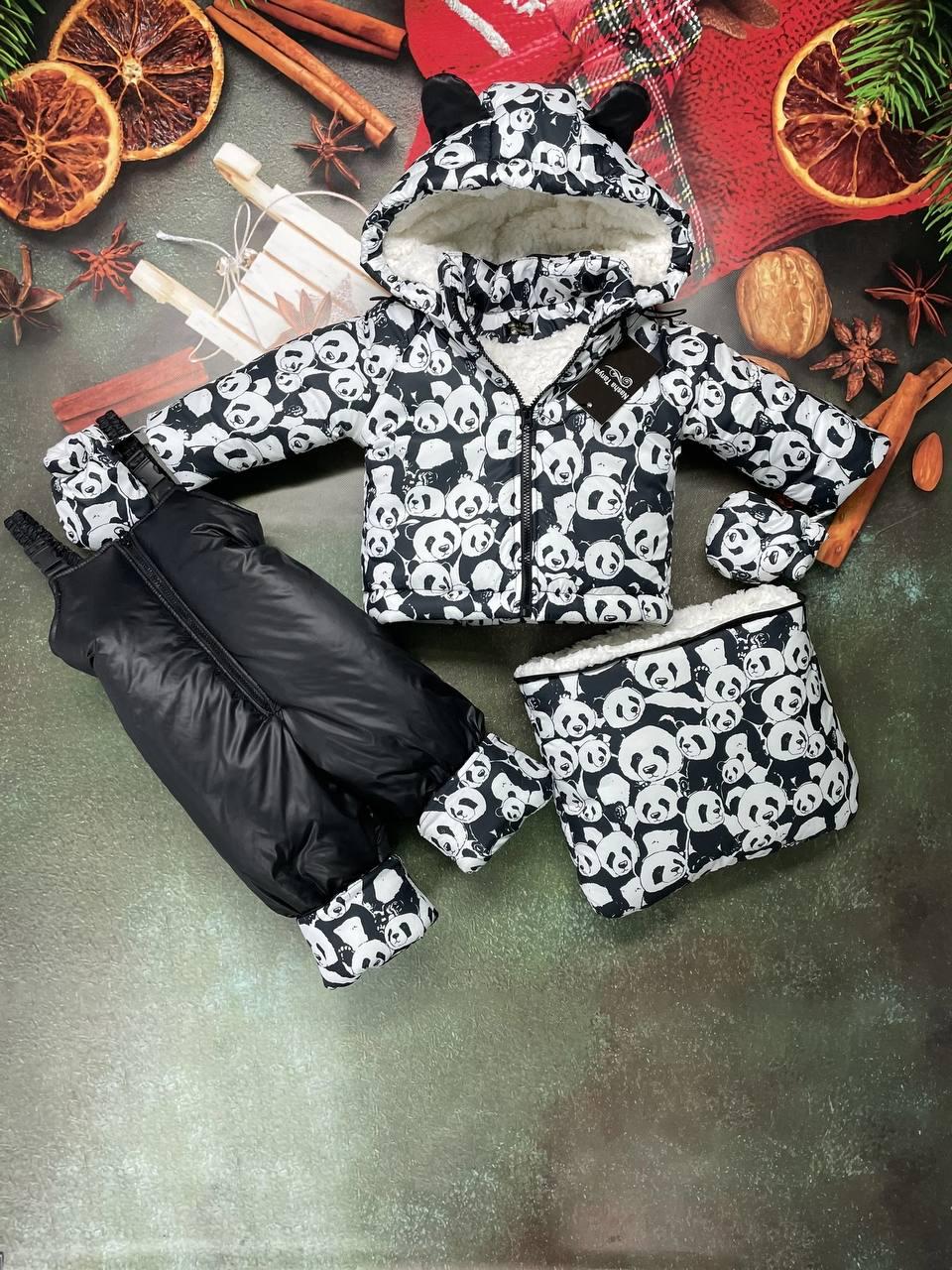 Комбінезон дитячий зимовий трансформер до двох років 3в1 Панди (924)