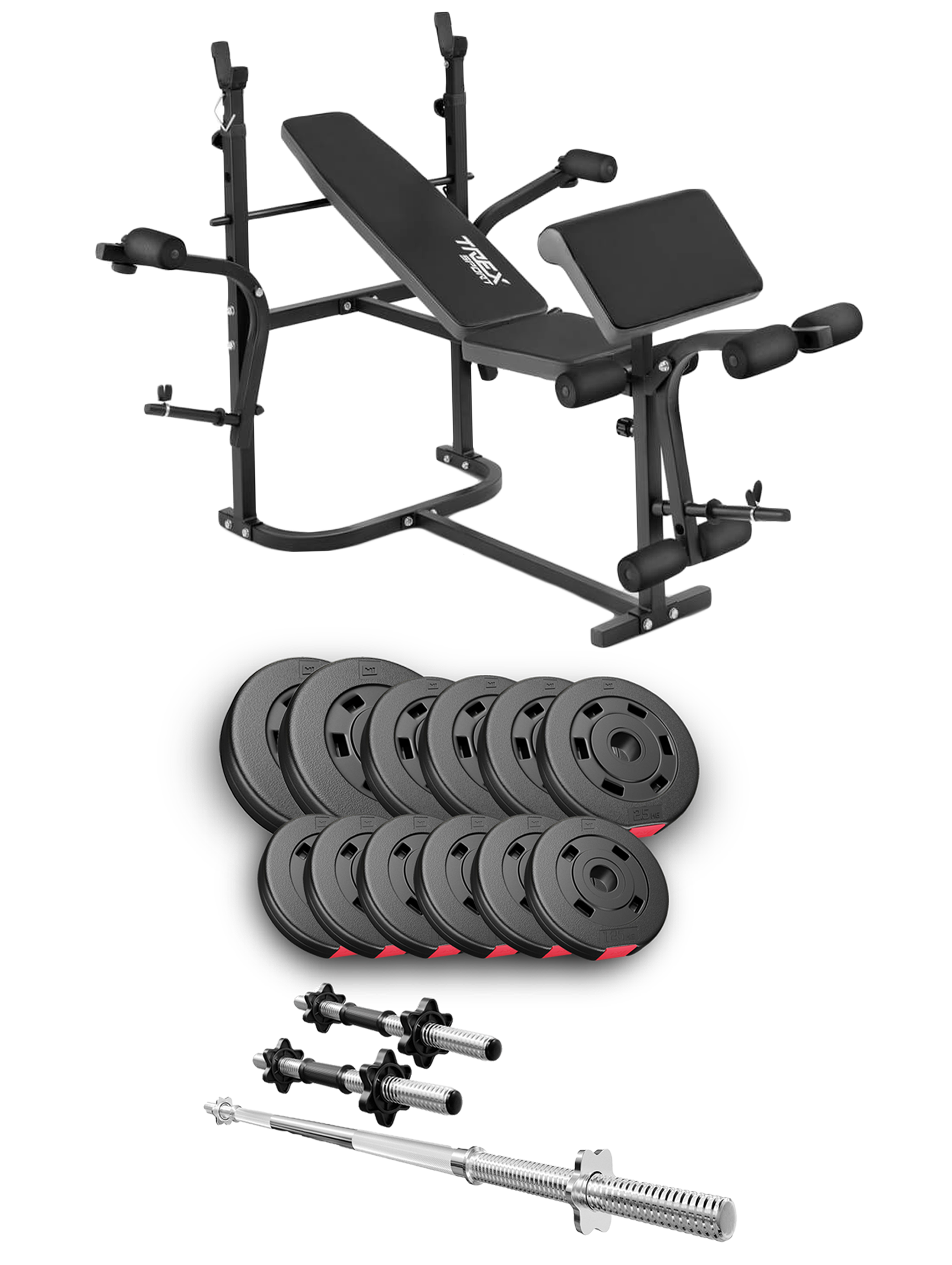 Набор Hop-Sport Premium 38 кг со скамьей ТХ-020 штангами и гантелями