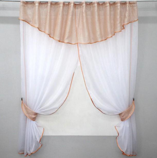 Занавеска кухонная 270х170 см Белый/Персиковый (084к)
