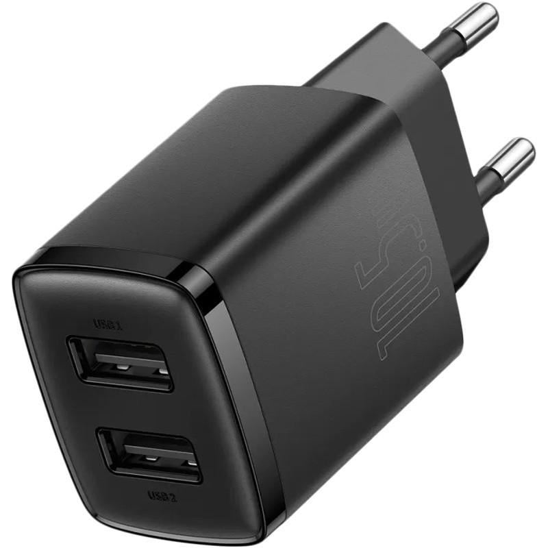 Зарядний пристрій мережевий Baseus Compact Charger 10,5W 2 USB Black