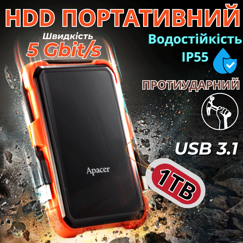 Жесткий диск внешний Apacer USB 3.1 HDD портативный противоударный 1 тб (AC630-1ТБ) - фото 11