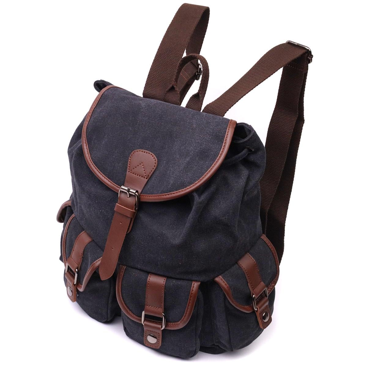 Городской рюкзак Vintage Backpack 22151 с клапаном на магните Черный