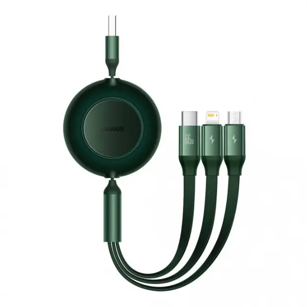Кабель BASEUS Bright Mirror 2 Series Retractable 3в1 Cable USB to MicroUSB/Lightning/Type-C CAMJ010106 66W 1,1 м Green