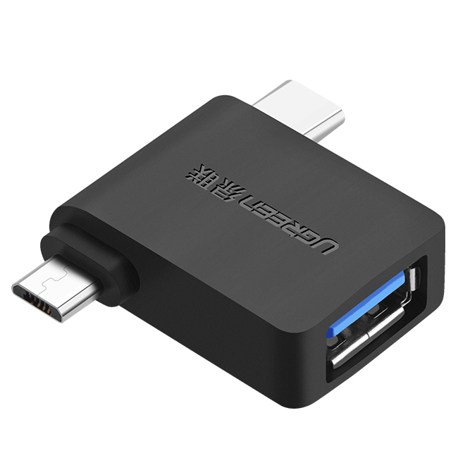 Адаптер OTG UGREEN 2in1 USB3.0 Female to MicroUSB Male Type-C Male Adapter Black (30453)