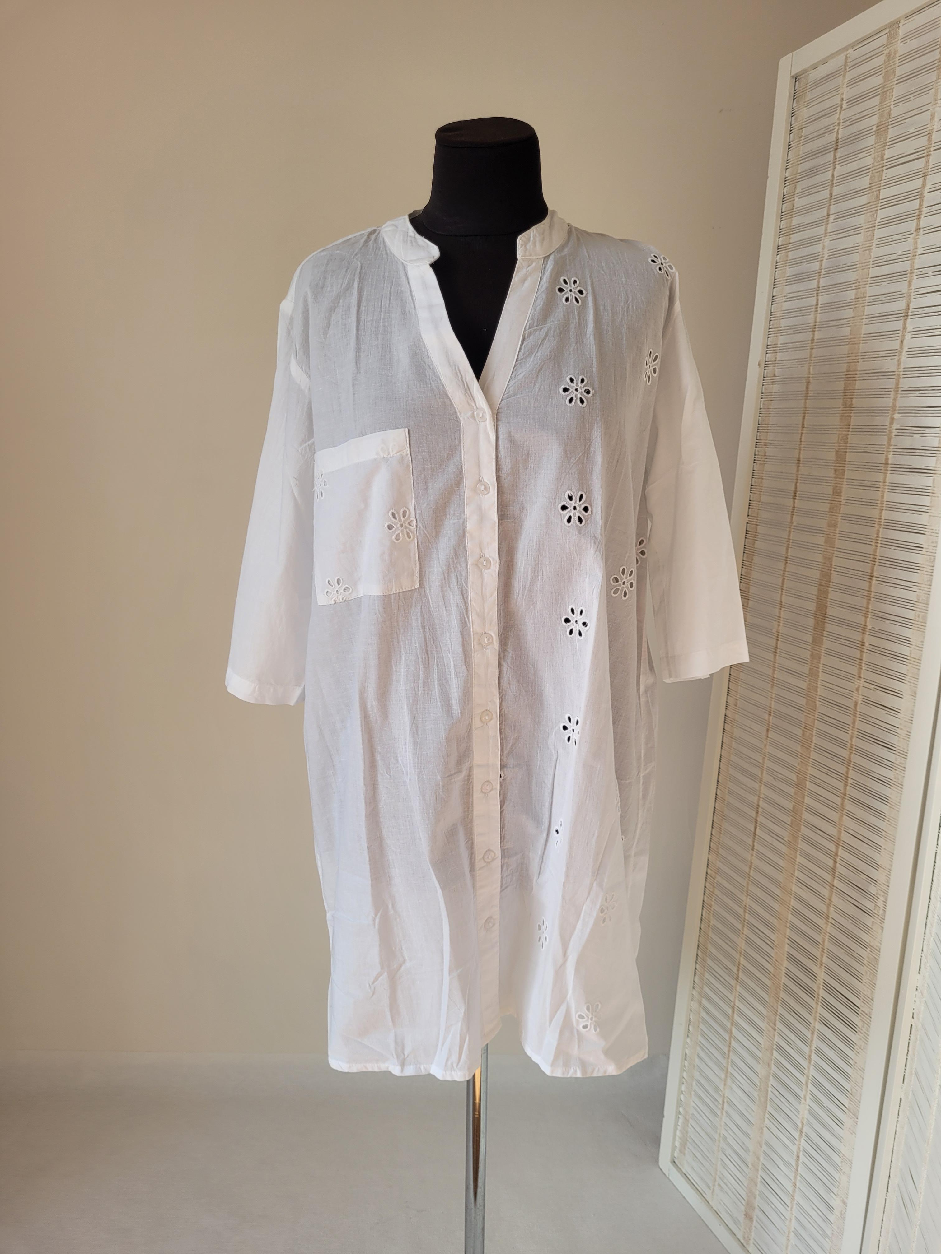 Туніка-сорочка жіноча з прошвою на гудзиках M Білий - фото 2 Туніка-сорочка жіноча з прошвою на гудзиках M Білий - фото 2