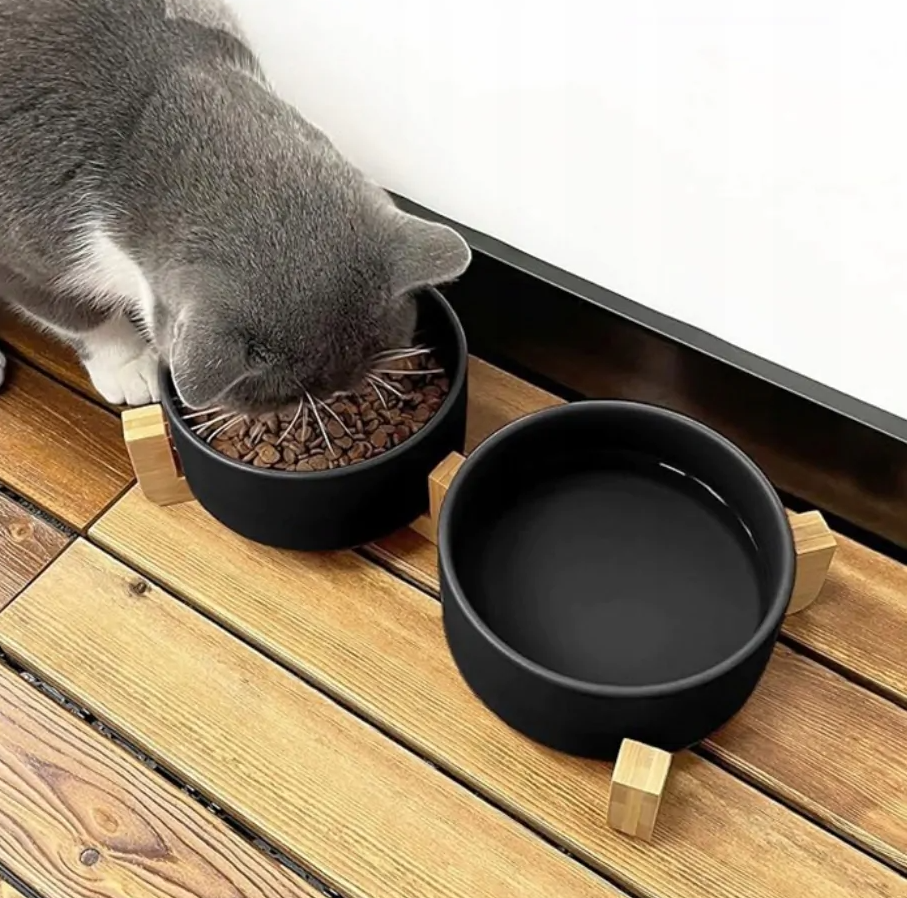 Миска подвійна керамічна для собак і котів на підставці 2х400 мл Чорний - фото 3