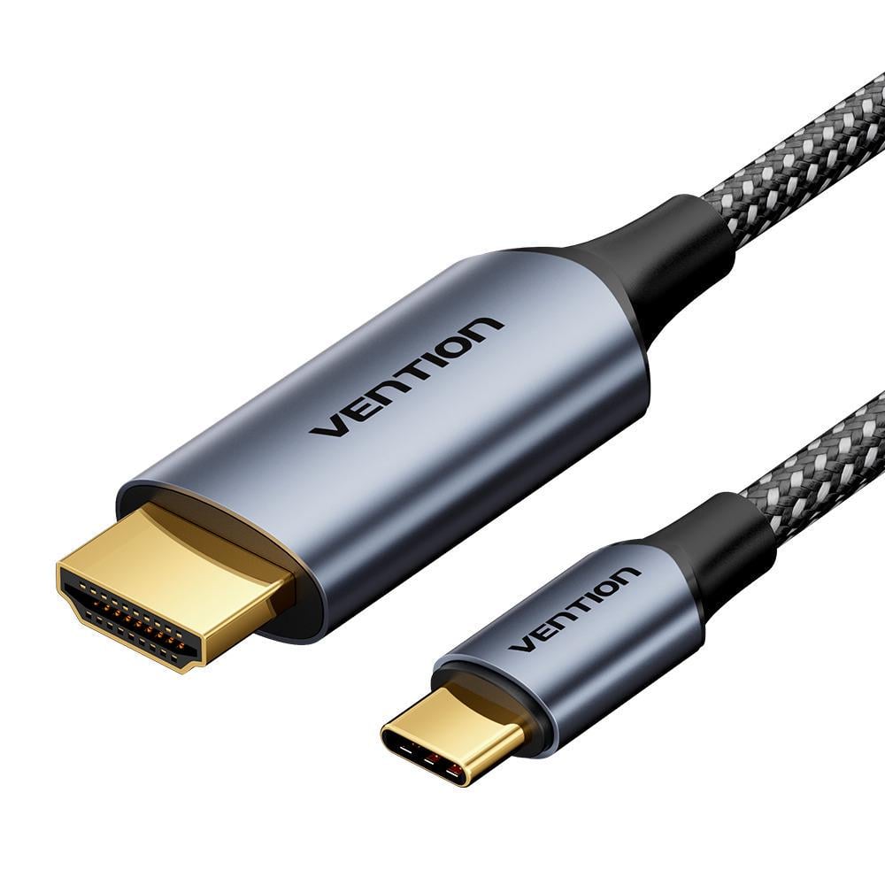 Кабель Vention Type-C-HDMI 4K 60Hz HDCP 2.2 видеоконвертер USB-C на HDMI 2.0 Thunderbolt 3 нейлоновый 1 м Черный (CRHHF)