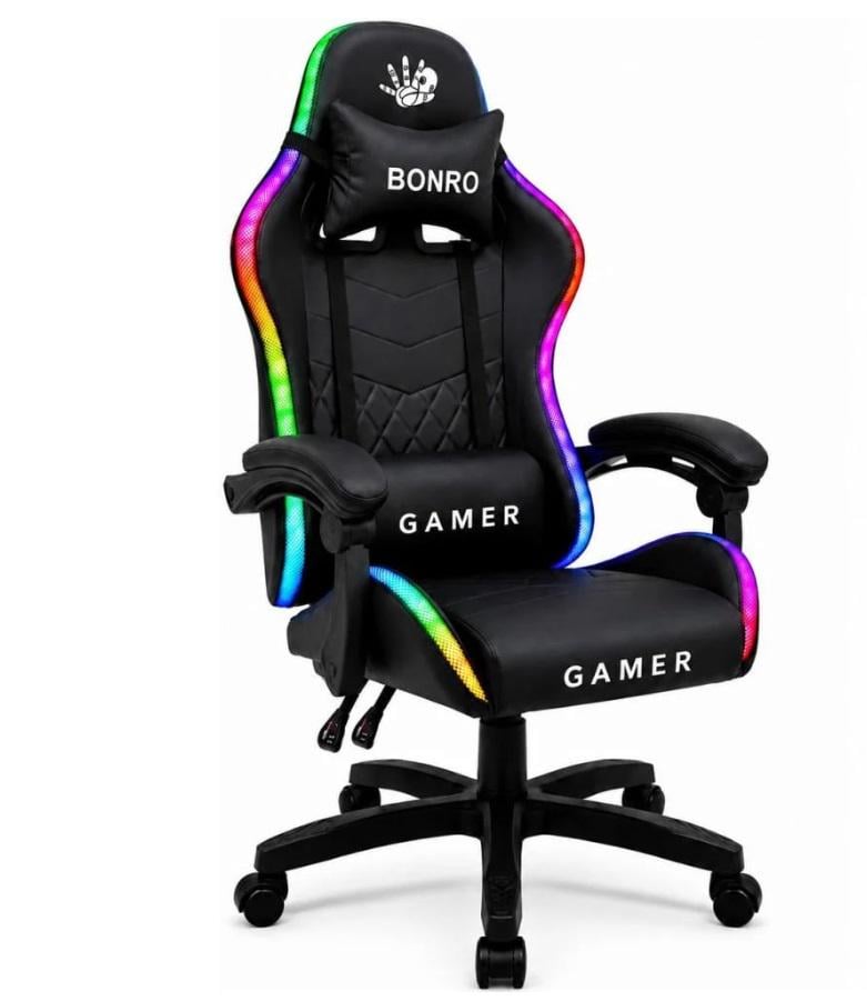 Компьютерное кресло Bonro Gamer B-149 с LED подсветкой Черный (42401219)
