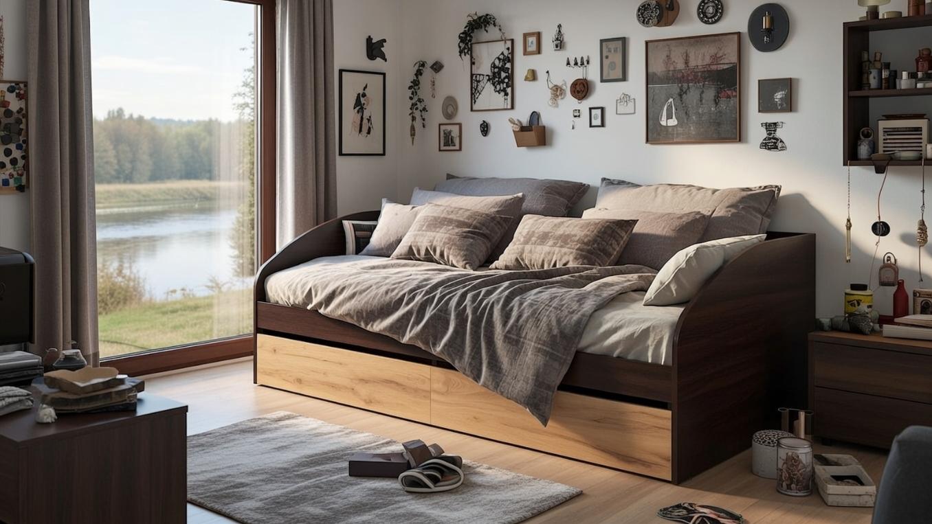 Кровать с ящиками Мастер Форм 800/2000 Брайт односпальная 835х2032х600 мм Венге магия/Дуб крафт золотой