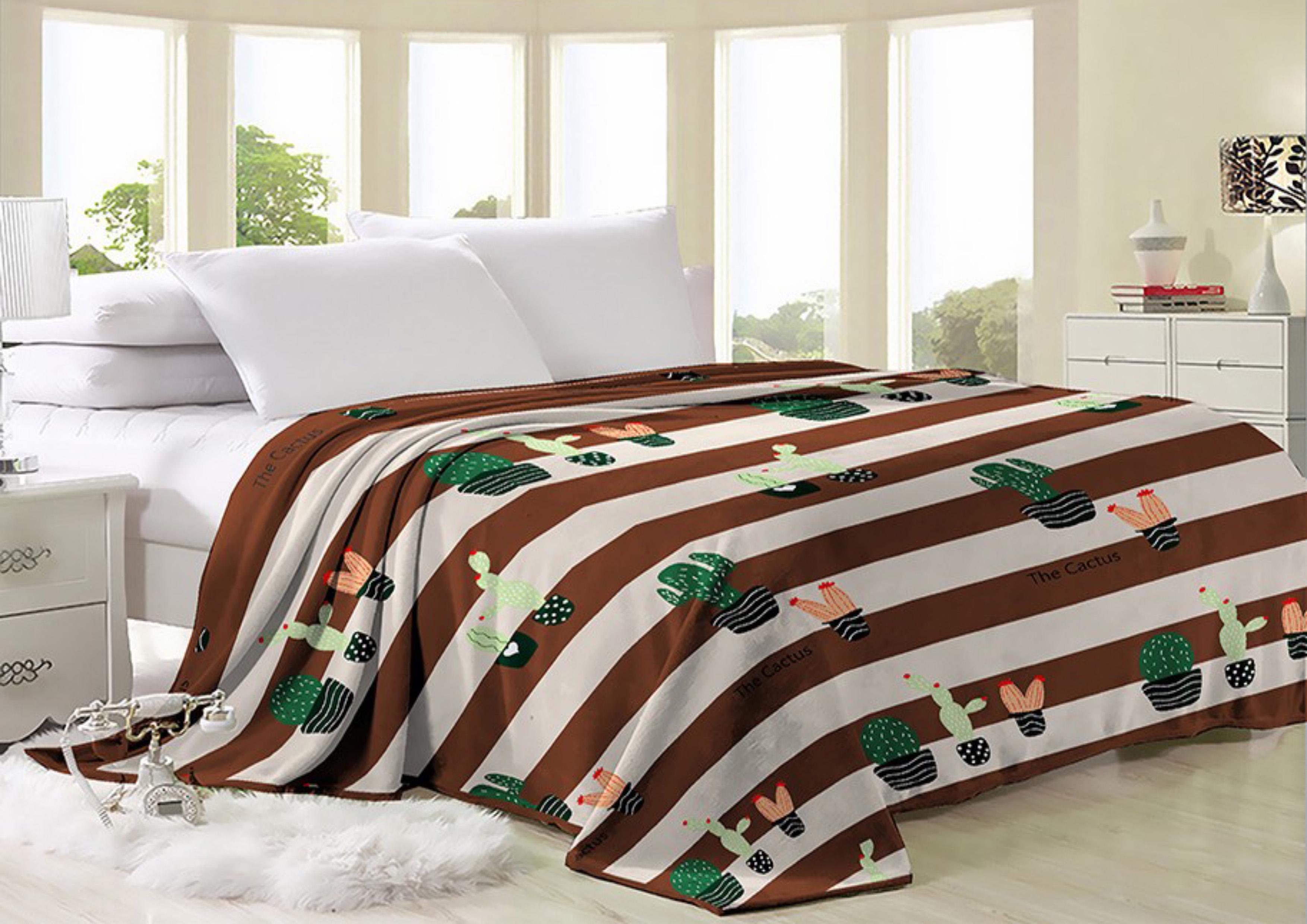 Плед из микрофибры Велсофт Кактусы в полоску 160х210 см Коричневый (15005174)