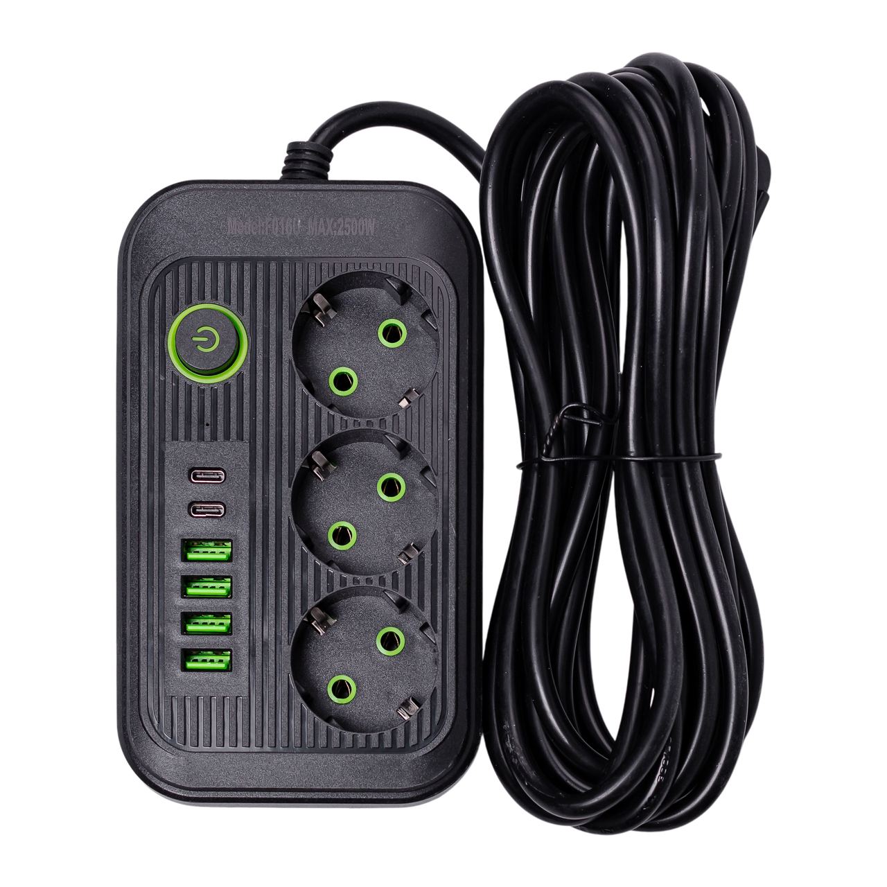 Подовжувач HP-5-22 F16 на 3 розетки 4 usb 2 type-c та кнопкою відключення 4,75 м Чорний (7440) Подовжувач HP-5-22 F16 на 3 розетки 4 usb 2 type-c та кнопкою відключення 4,75 м Чорний (7440)