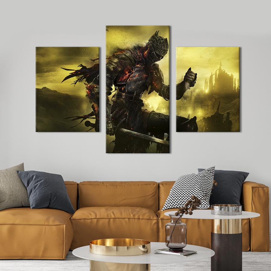 Картина на холсте триптих Негорящий, пратагонист Dark Souls III 66x40 см (1437-32)