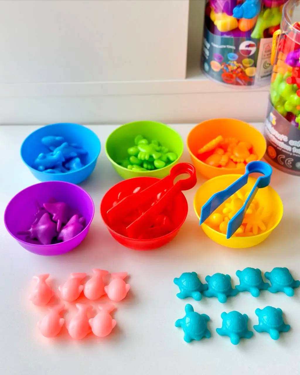 Розвиваюча гра Fun Game Сортуй по кольорам 3в1 з пінцетами та тарілочками тварини/морські мешканці/транспорт (2382559064) - фото 3