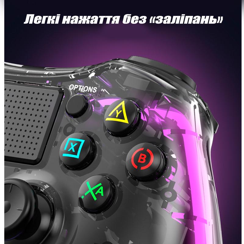 Джойстик беспроводной для PS4 и ПК с подсветкой RGB Прозрачный (19480580) - фото 5