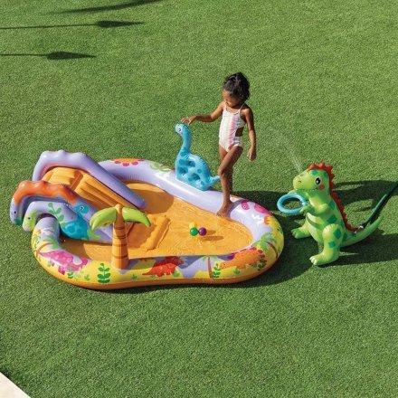 Бассейн надувной детский Intex Динопарк с горкой и фонтаном 201х157х69 см - фото 4