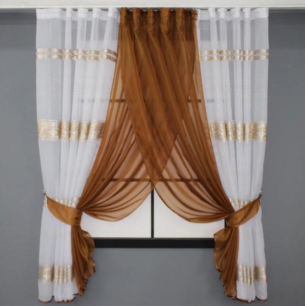 Шторки на кухню 400х170 см Белый/Коричневый (111к)