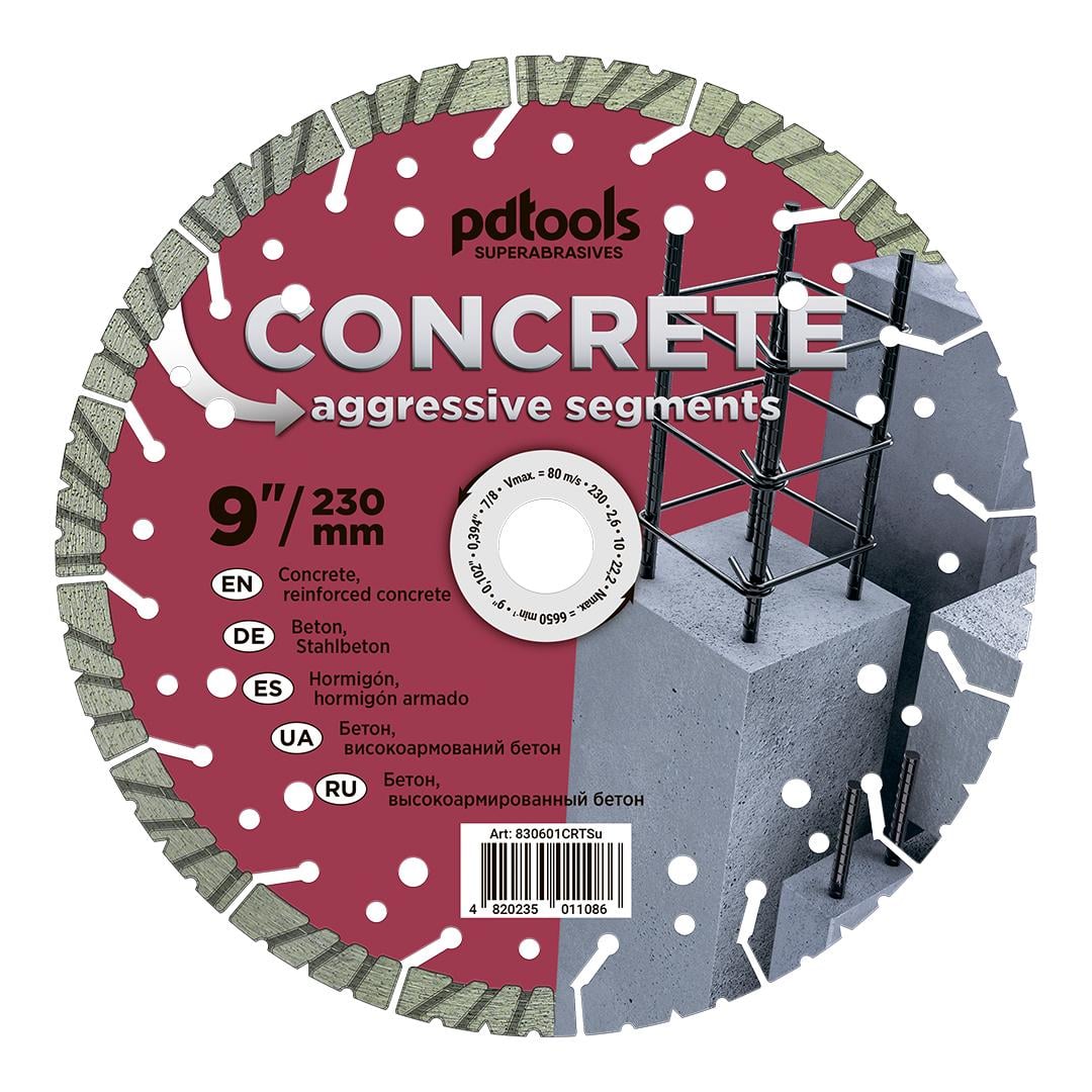 Круг алмазный отрезной PDTools CONCRETE 1A1RSS/C1 230 для ручного инструмента (агрессивный)