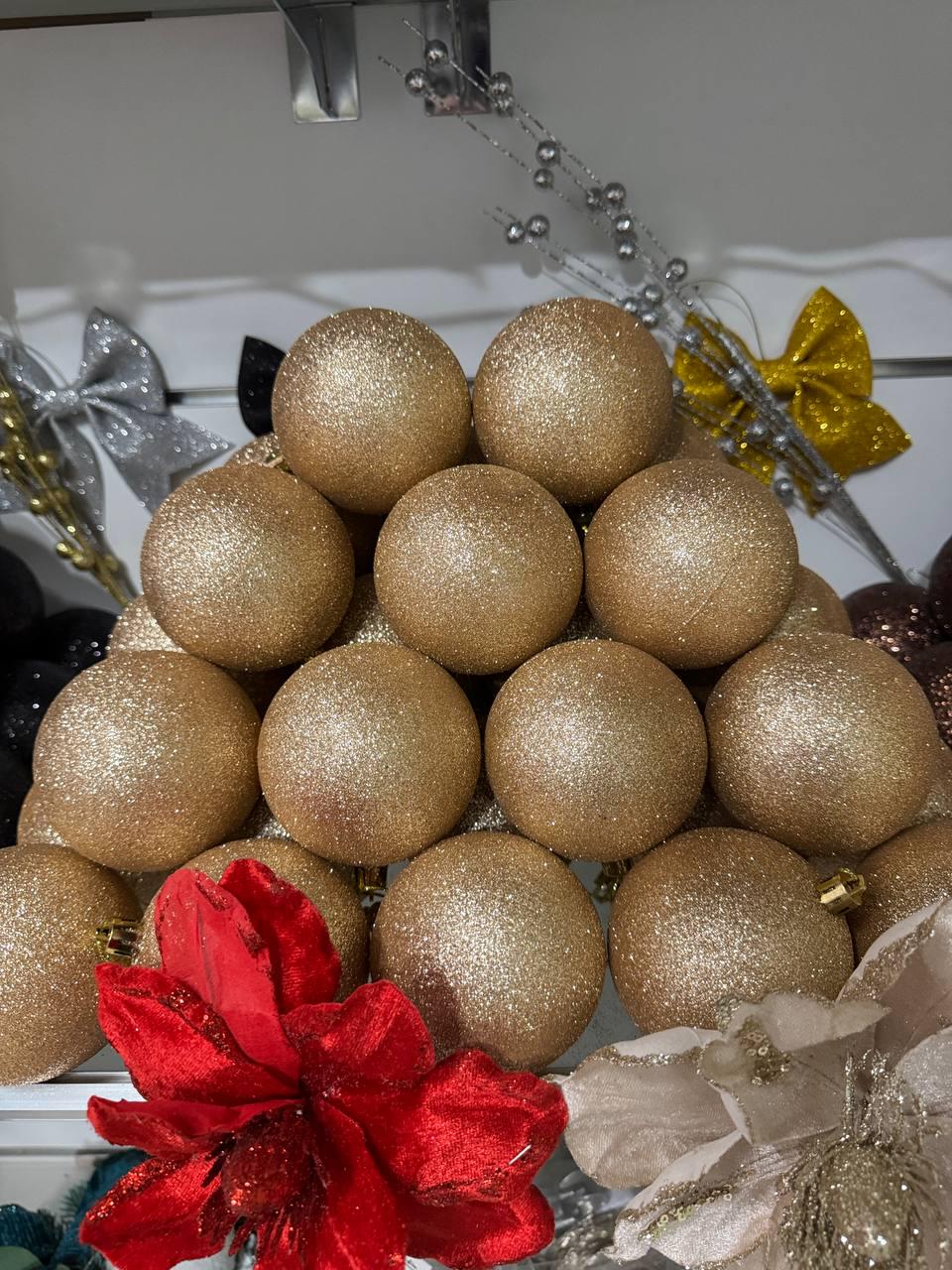 Куля новорічна глітерна 10 см Шампань (y0028) - фото 2