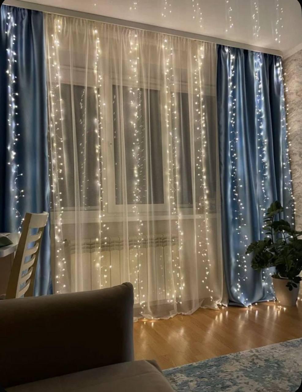 Гірлянда світодіодна Роса хвойна лапа/мішура/павутиння 3 на 3 м 750 ламп від USB 8 режимів пульт керування теплий білий (28673644)