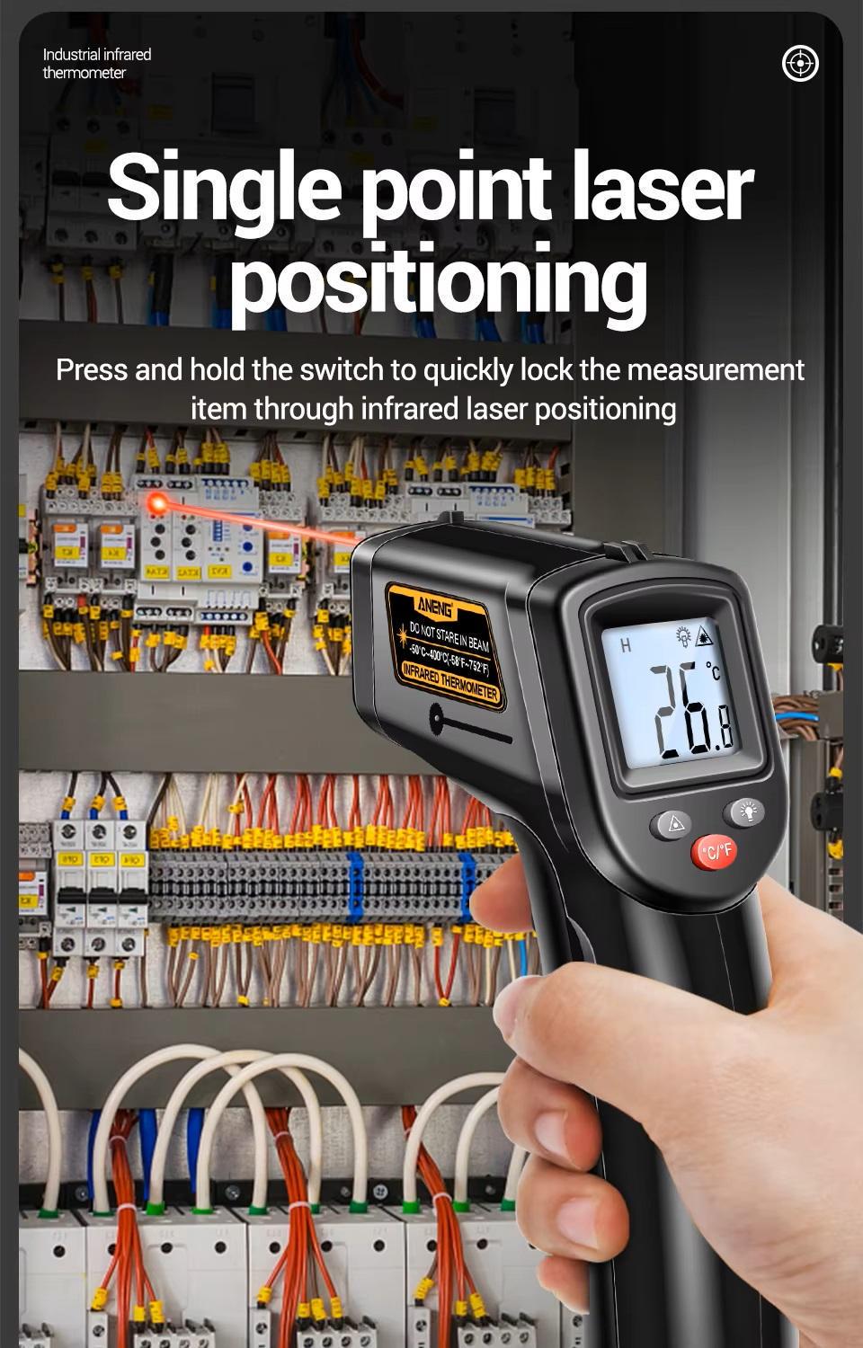 Термометр безконтактний цифровий ANENG від -50 до +400°C з лазерним покажчиком Aneng TH201 2 батареї (96031091) - фото 12 Термометр безконтактний цифровий ANENG від -50 до +400°C з лазерним покажчиком Aneng TH201 2 батареї (96031091) - фото 12