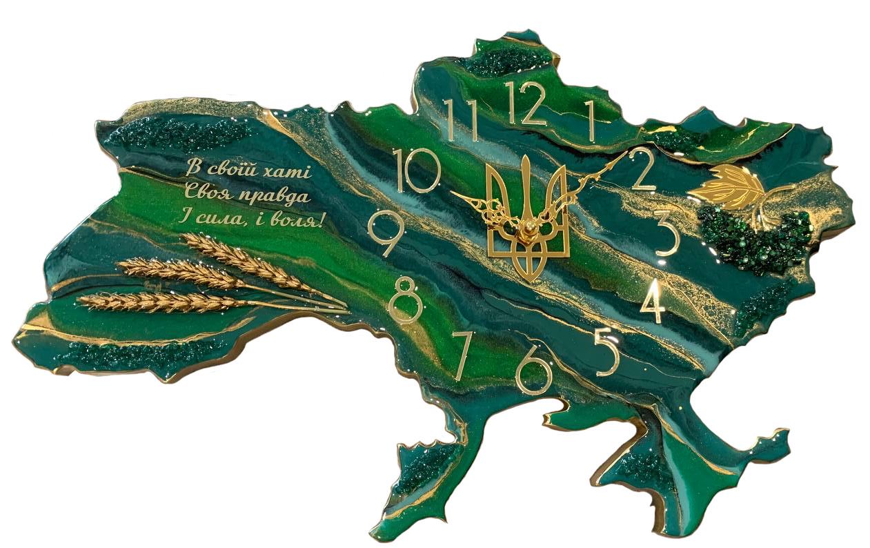Часы настенные из эпоксидной смолы Карта Украины 40x27 см