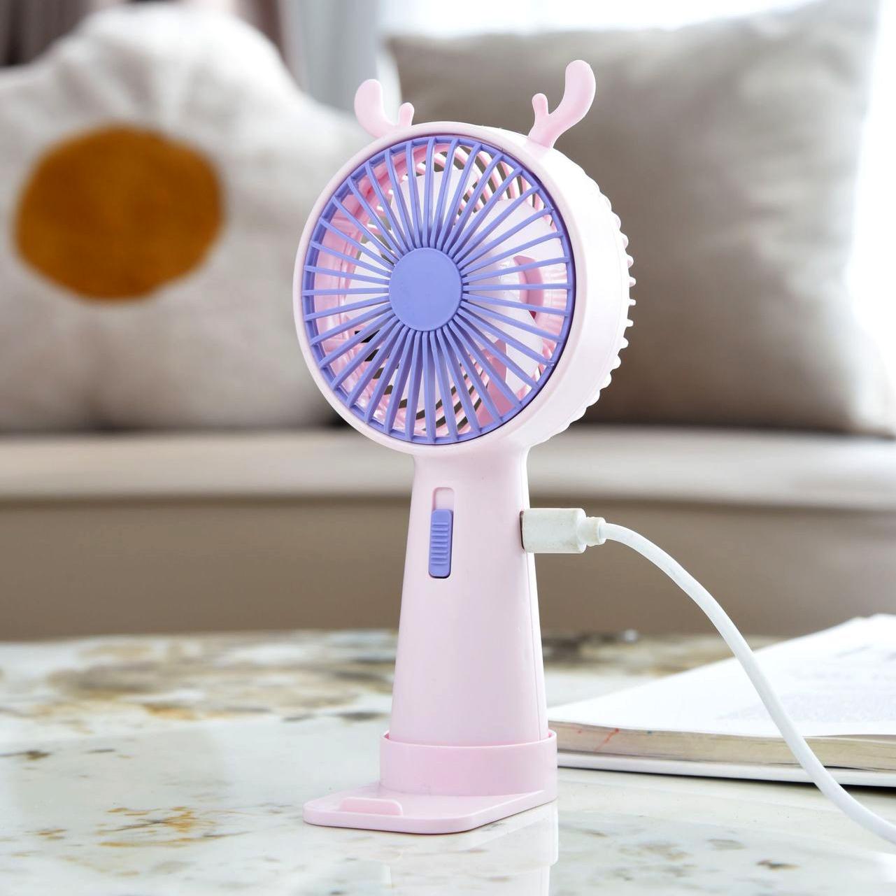 Вентилятор портативний Оленя з ріжками на акумуляторі та USB Рожевий (51-рож-39559) - фото 2 Вентилятор портативний Оленя з ріжками на акумуляторі та USB Рожевий (51-рож-39559) - фото 2