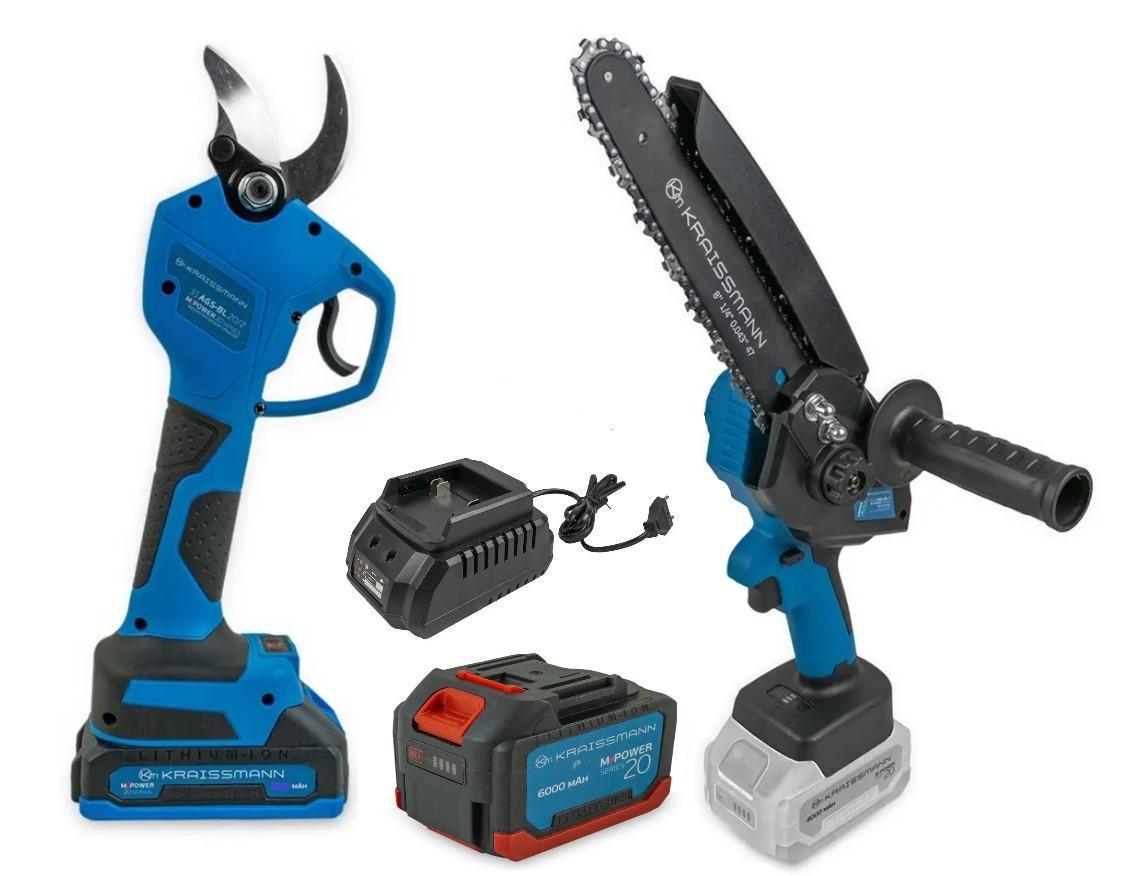 Набір інструменту KRAISSMANN ланцюгова міні-пила 2032 AKS-BL 20/секатор 31 AGS-BL 20-2 шина 200 мм/акумулятор 6 Ач (22810757)