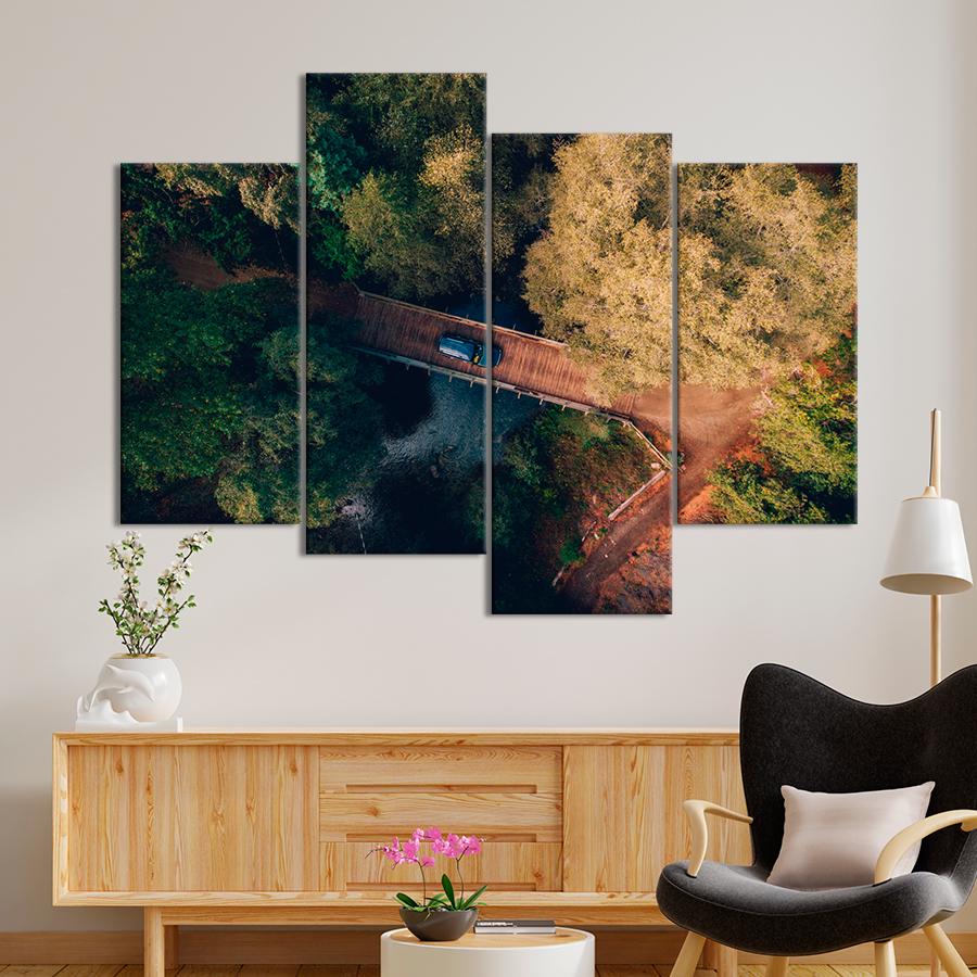 Картина природа Деревянный мост через лесную реку 129x90 см (A1138-4)