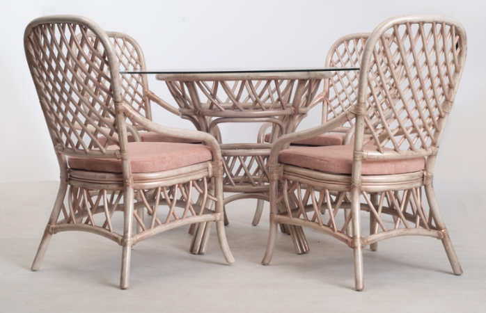 Комплект мебели из ротанга стол круглый/2 стула/2 кресла Античный белый (cr-ok0021)