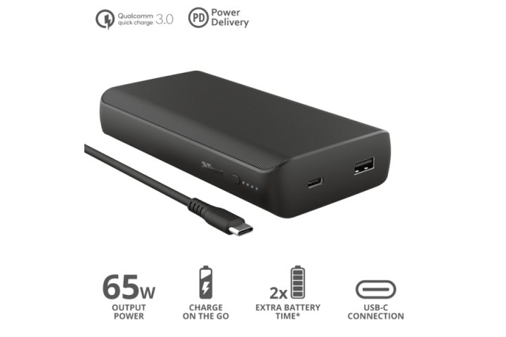 Внешний аккумулятор Trust Laro 65W USB-C Laptop 20000 mAh Black - фото 2