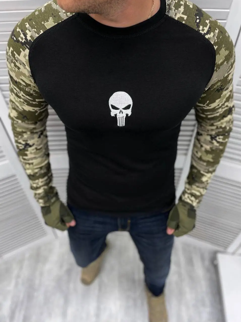 Футболка армейская военная мужская с рисунком Punisher black 3-3 XL Черный/Пиксель (AN004365)