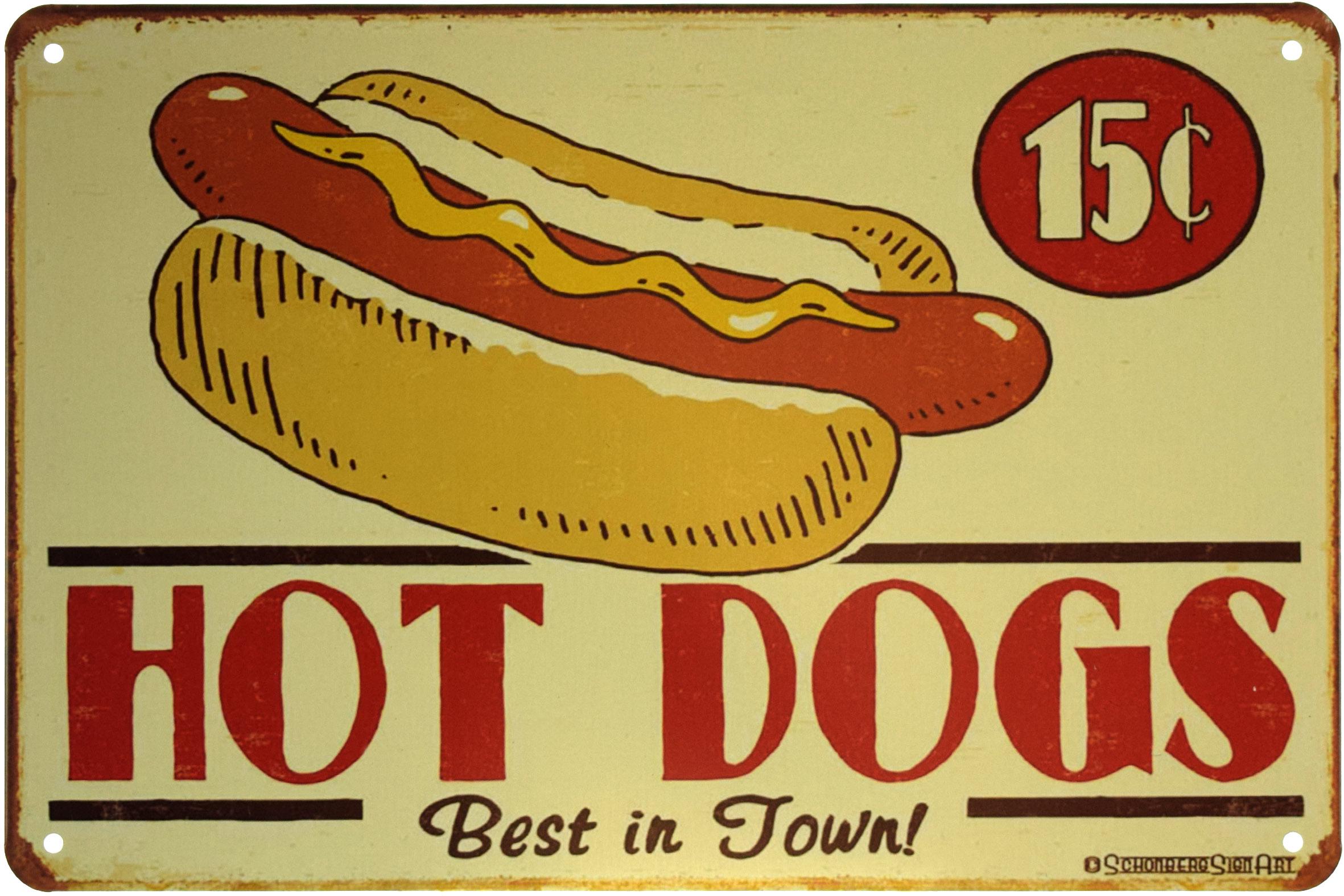Табличка металлическая Хот-Доги Лучшие В Городе/Hot Dogs Best In Town 20x30 см