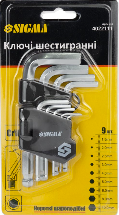 Набор шестигранных ключей Sigma 1,5-10 мм CrV 9 шт. (4022111)