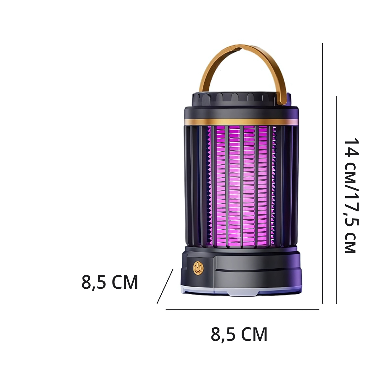Пастка від комарів та комах портативна акумуляторна LED USB 14х8,5 см Чорний/Золотий (5647693654) - фото 3