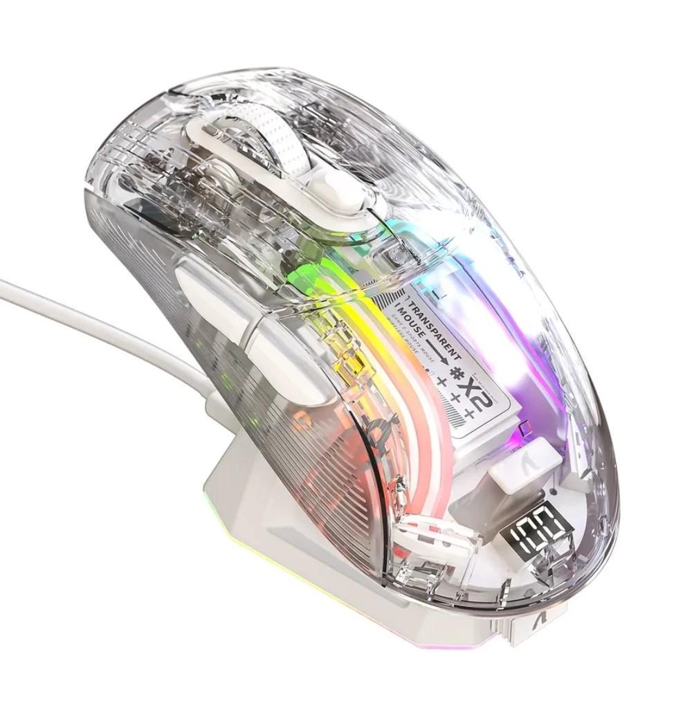 Мышка геймерская аккумуляторная бесшумная attack shark X2PRO PixArt PAW3212 Bluetooth/2,4G RGB White (X2P-32112W)