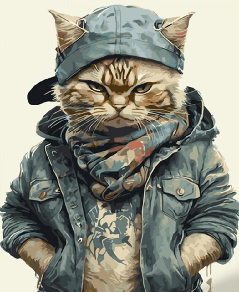 Картина по номерам Strateg Кот в джинсовке 40x50 см (GS979)